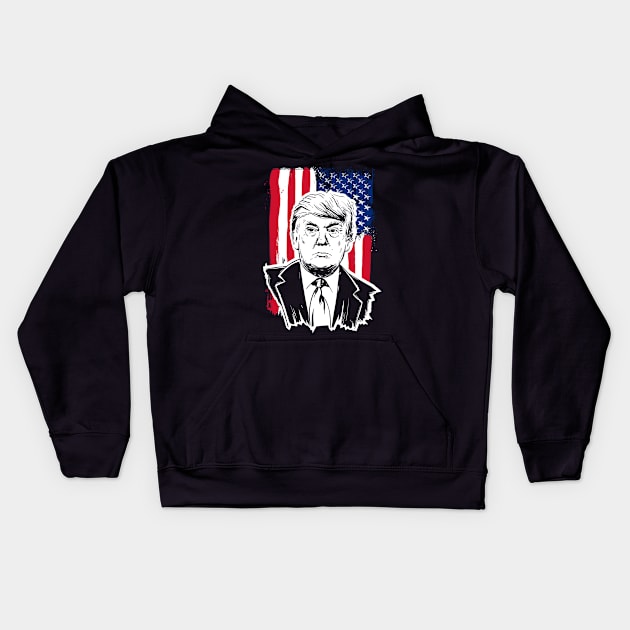 trump mugshot with american flag Kids Hoodie by hot_issue